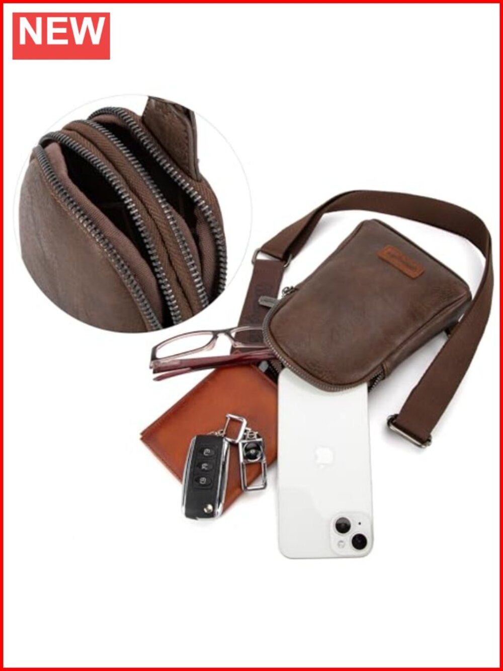 PU Leather Sling Crossbody Bag with Adjustable Strap - Picture 5 of 6